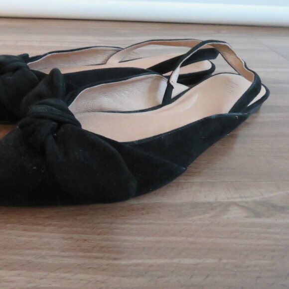 J. JILL Camille Slingback Bow Flats Shoes in Black Suede Leather - Size US 8.5 - Picture 3 of 11